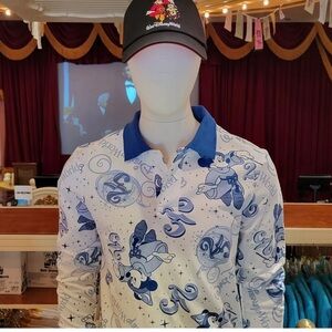 Disney Polo Shirt Adult Small White Blue 25th Anniversary Vault Mickey Mens